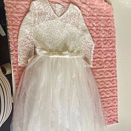 Girls white lace long - white,